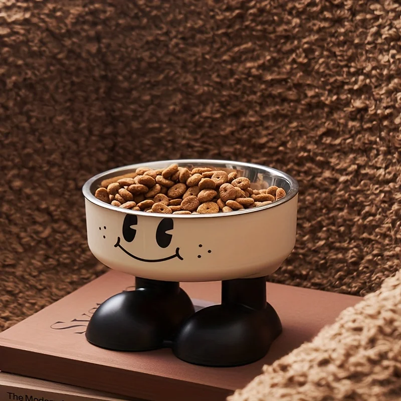 Bol pour chat à jambes hautes de dessin animé 1 pièce, avec un design de visage joyeux, empêche la chute, protège la colonne vertébrale des animaux de compagnie, adapté aux chiens et aux chats.