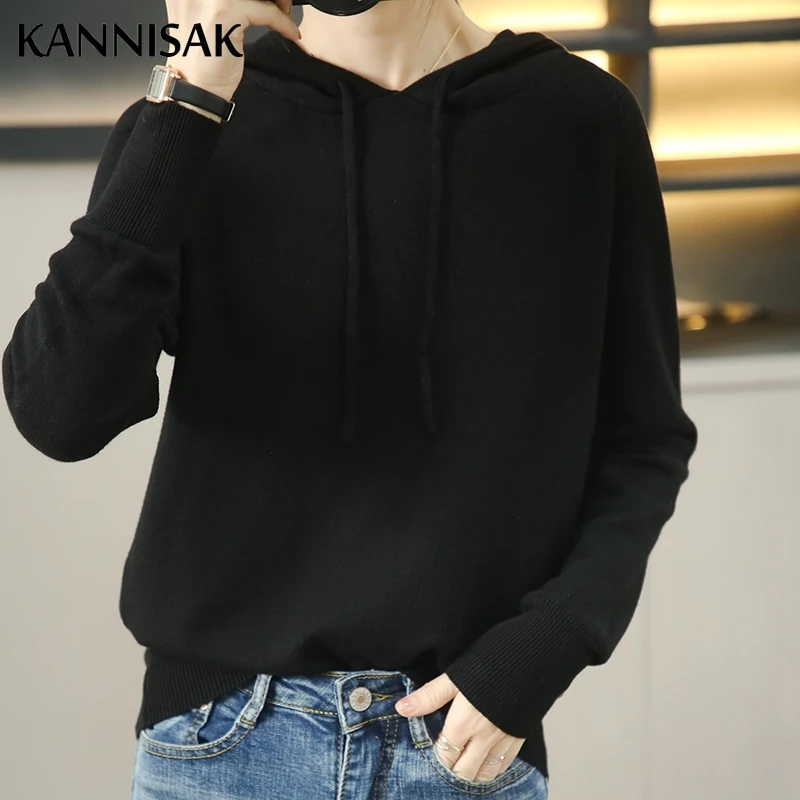 Women Sweater 2024 Autumn Winter Hooded Pullovers Long Sleeve Bottoming Shirts Loose Knitted Jumpers Solid Casual Ladies Sweater