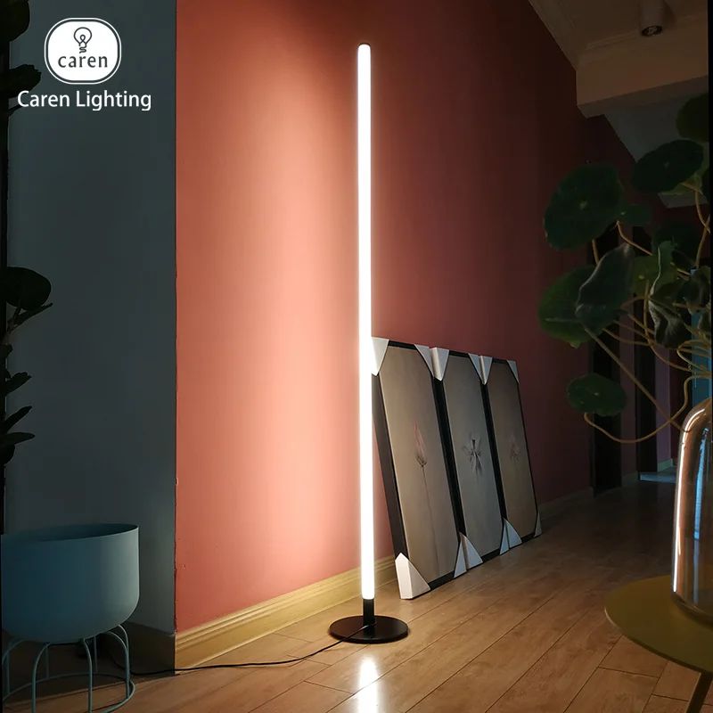 Caren Lighting Lámpara de pie LED vertical moderna Iluminación de línea geométrica simple Decoración interior luminosa de cuerpo completo de 360 grados