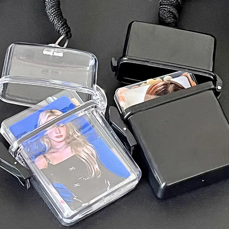 Caja de almacenamiento de tarjetas Kpop Idol, caja de almacenamiento transparente para fotos, caja portátil, embalaje con eslinga