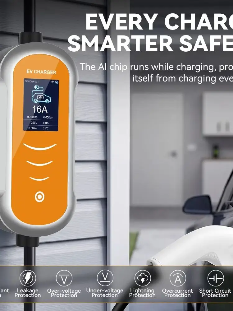 JDMEX Typ2 EV-Ladegerät Tragbar 3,5KW 16A Einstellbarer Strom Ladestation-Set mit Strom- und Zeitregelung und Schuko-Stecker für Elektroautos