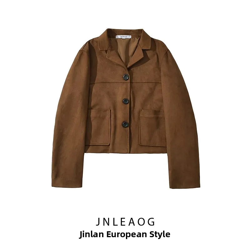 

JNLEAOG Новое женское модное дизайнерское повседневное замшевое пальто Sli, универсальное длинное пальто из полиэстера для отдыха, куртка на пуговицах