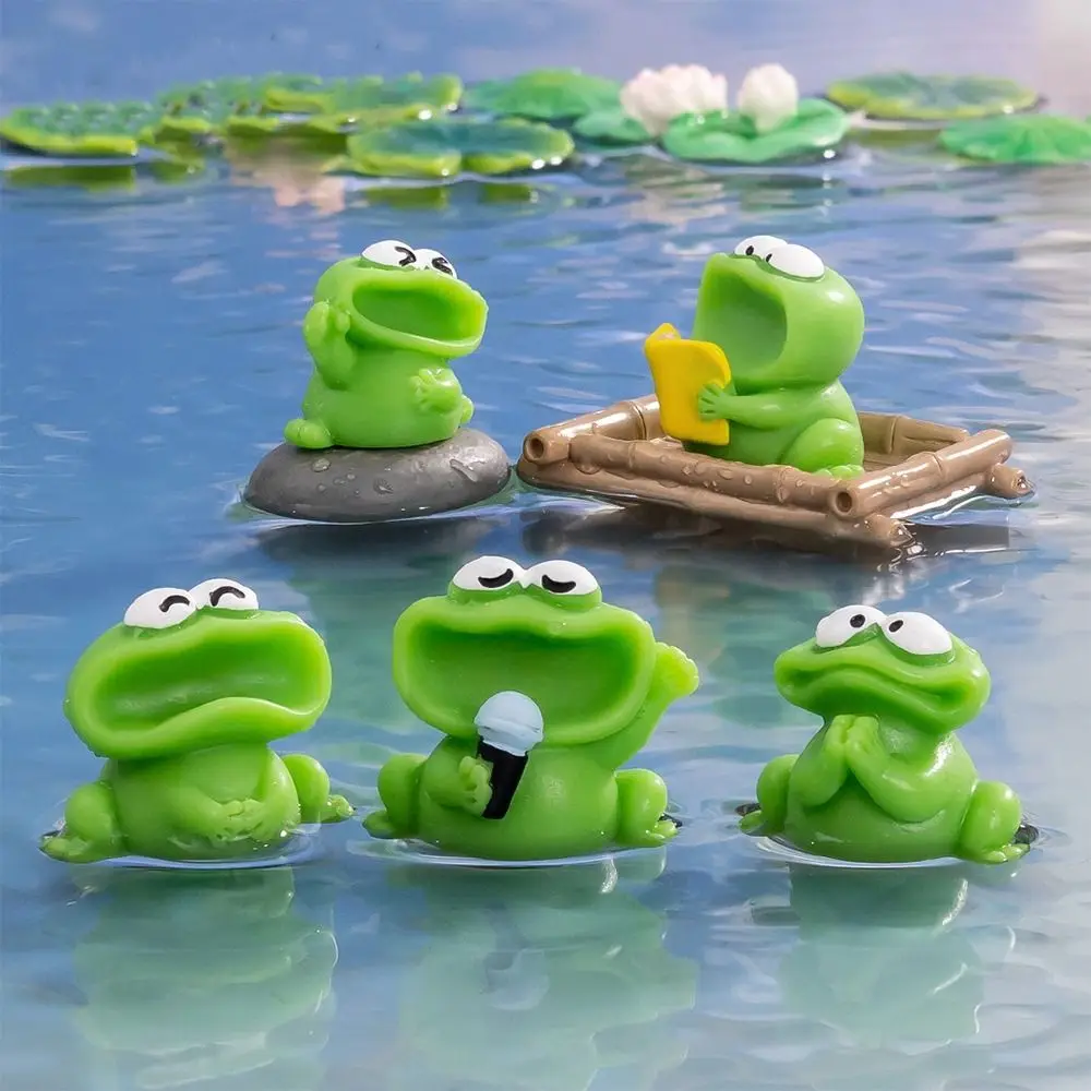 Cartoon Big Mouth Chorus Frogs Figurine Cute DIY Big Mouth Frogs Statue Resin Crafts Mini Frogs Ornament