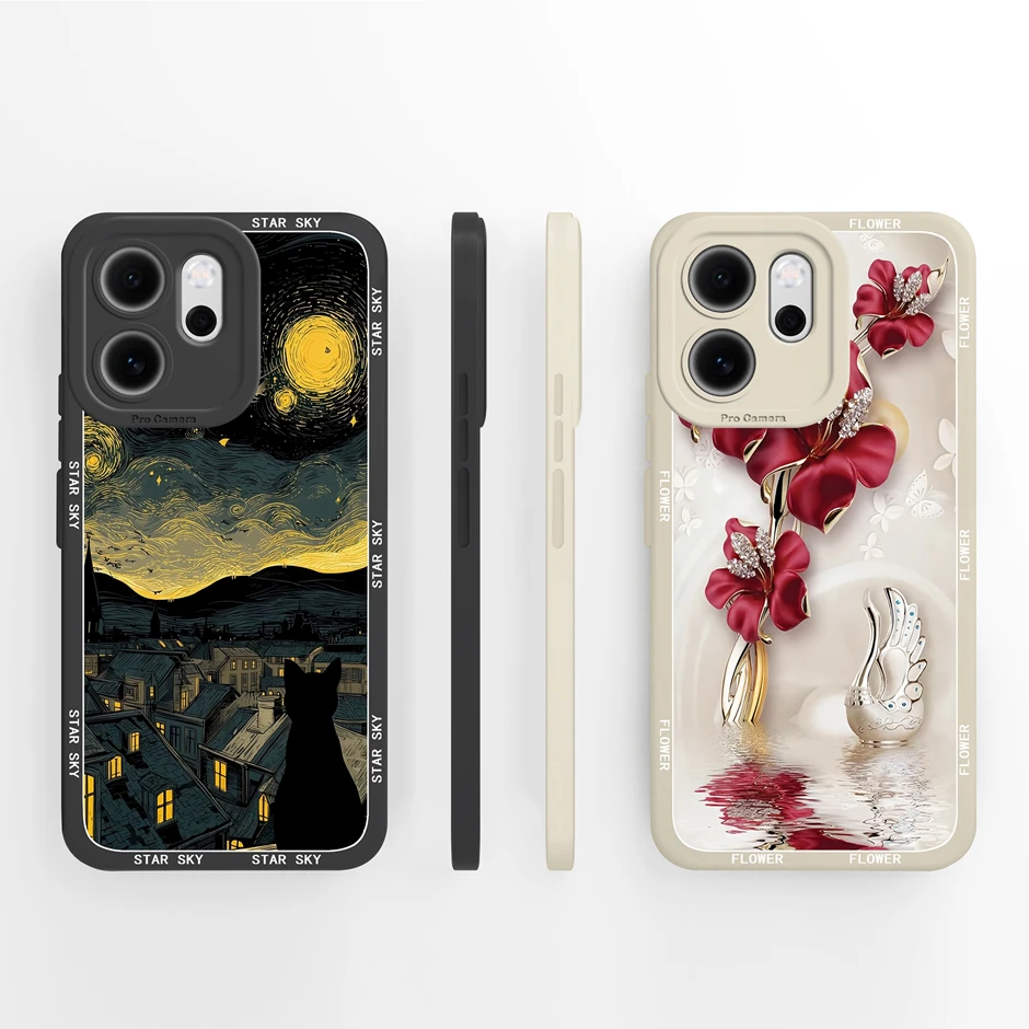 For Oppo Reno 14 Pro 14F 14FS 5G Cases Round Moon Flower Drop-Resistant Portable Silicone Bumper For OppoReno14F Reno14Pro Funda