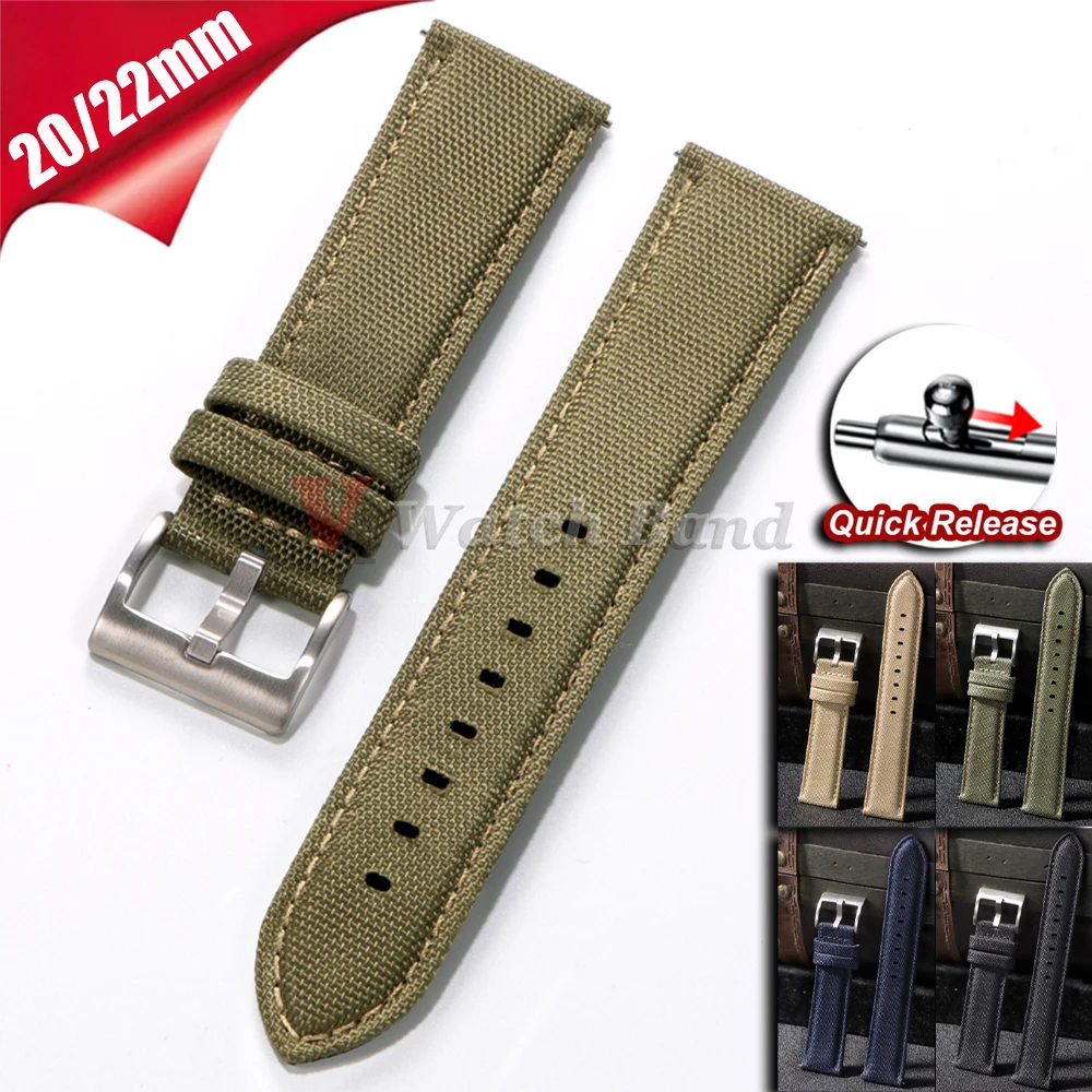 

Quick Release Sailcloth Strap 20mm 22mm for Rolex Nylon Watch Band for Seiko Butterfly Buckle Men Sport Business Green Wristband