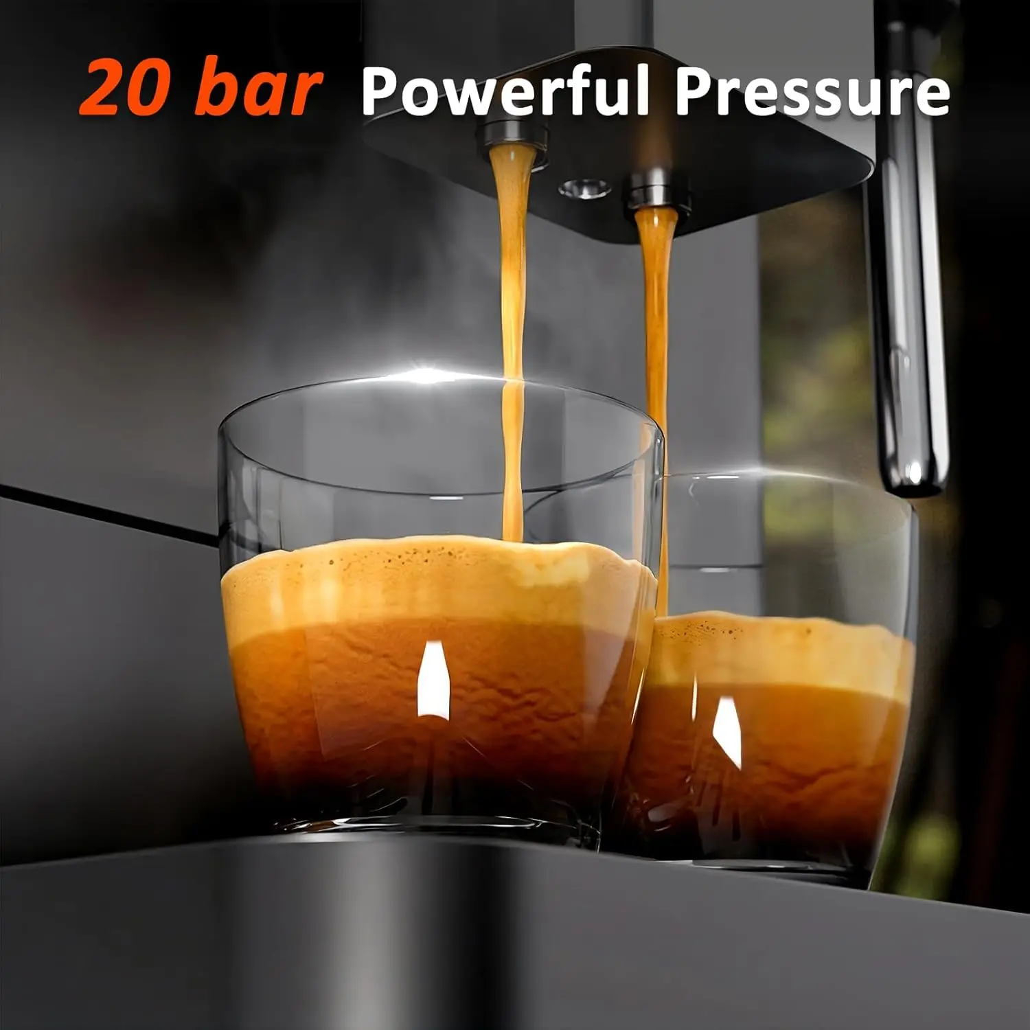 20 Bar Automatic Espresso Machine with Built-in Grinder & Milk Frother Steam Wand, All-in-One Grind and Brew, Auto Self-Cleaning