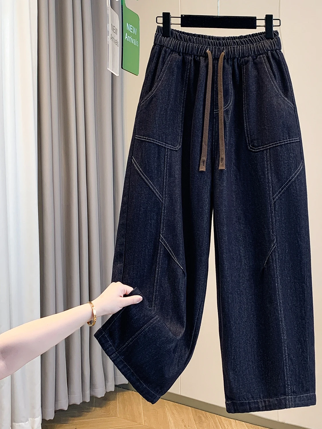 

Faionable Waed Denim Pants Spring 2026 Wide Leg Trousers for plus Size Women Casual High Waist Polyester Cotton Spandex