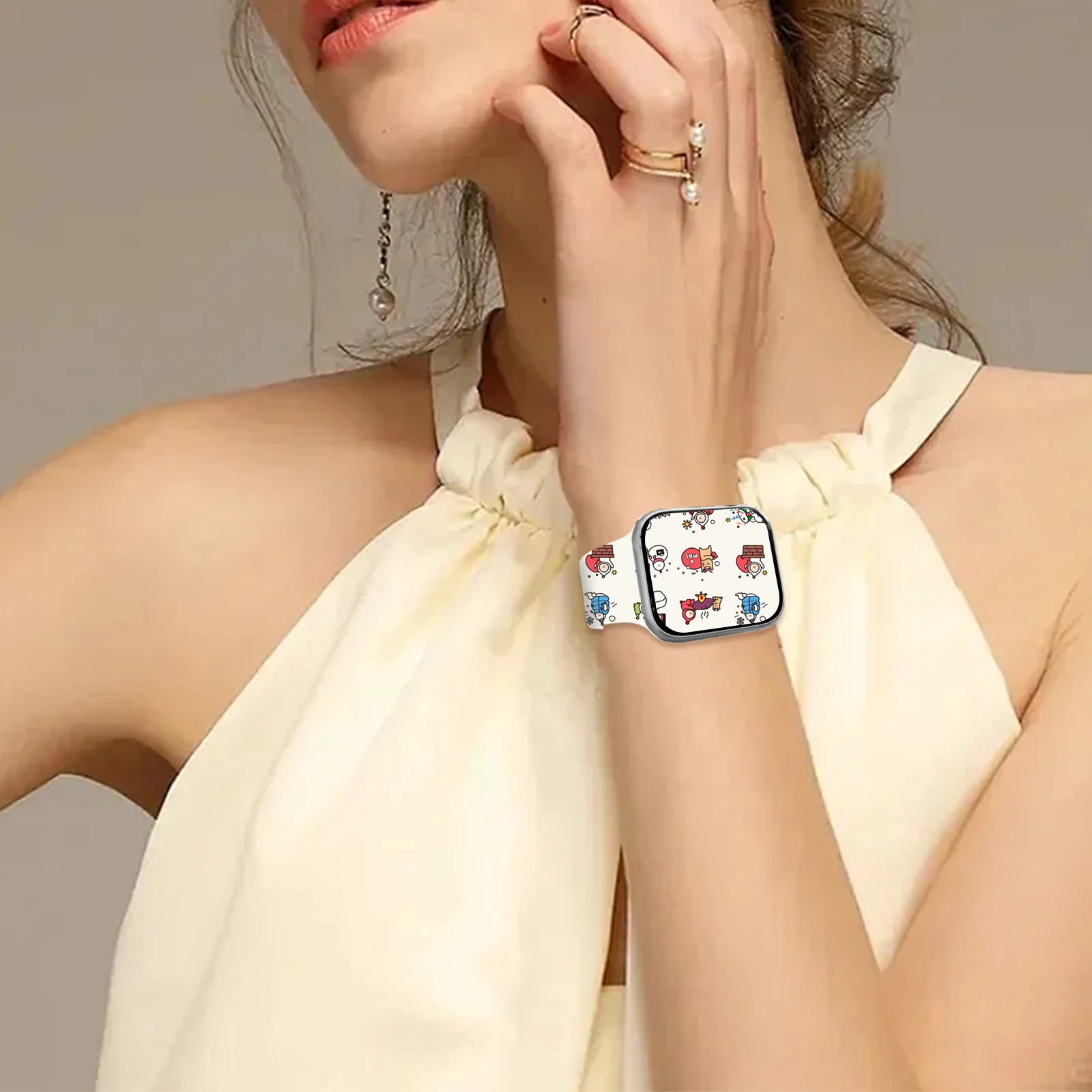 Christmas 2 Printed Band for Apple Watch 9 8 7 SE 6 Silicone Strap Replaceable Bracelet for iWatch 45mm 44mm 42mm 41mm Watchband