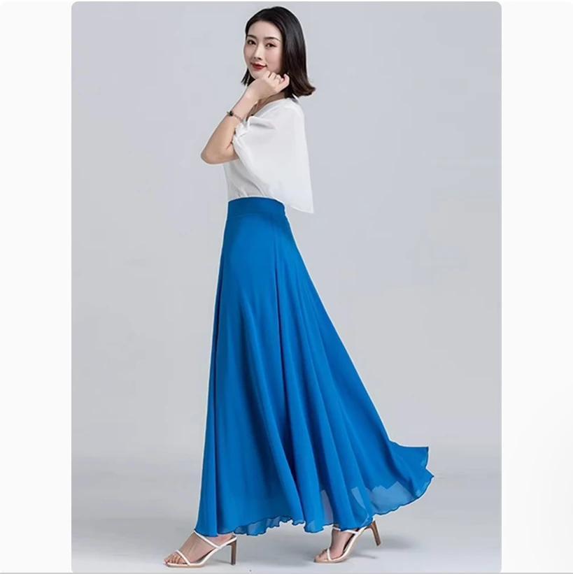 New Red Chiffon Half length Skirt for Women, Retro High Waist A-line Large Swing Skirt, Elegant Large Dance Dress