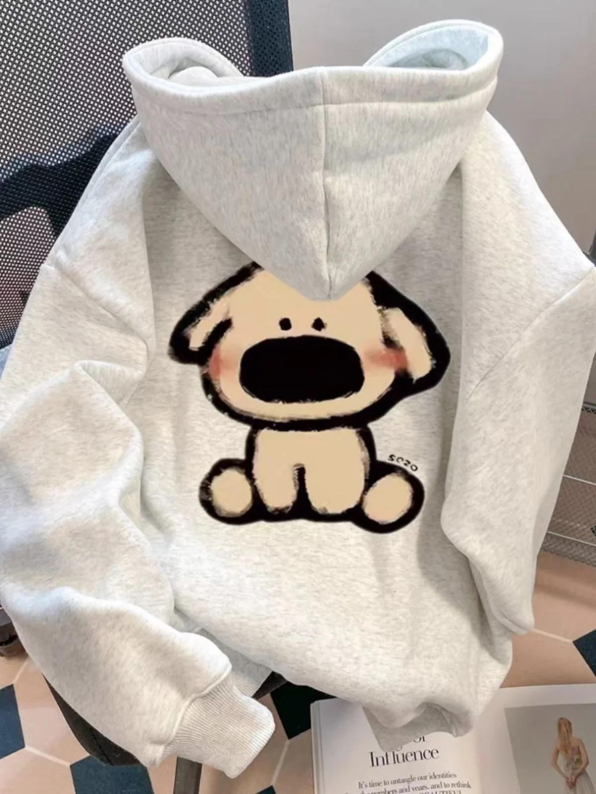 

Thickened Fleece Hooded Sweatshirt Women's Spring Autumn Winter New Style plus Size Versatile Printed Outerwear