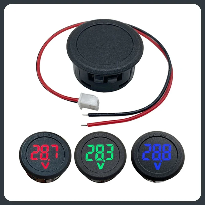 DC 5-100V Digital Voltmeter LED Digital Display Round Two-wire Voltmeter Meter Volt Detector Car Voltage Current Tester Monitor