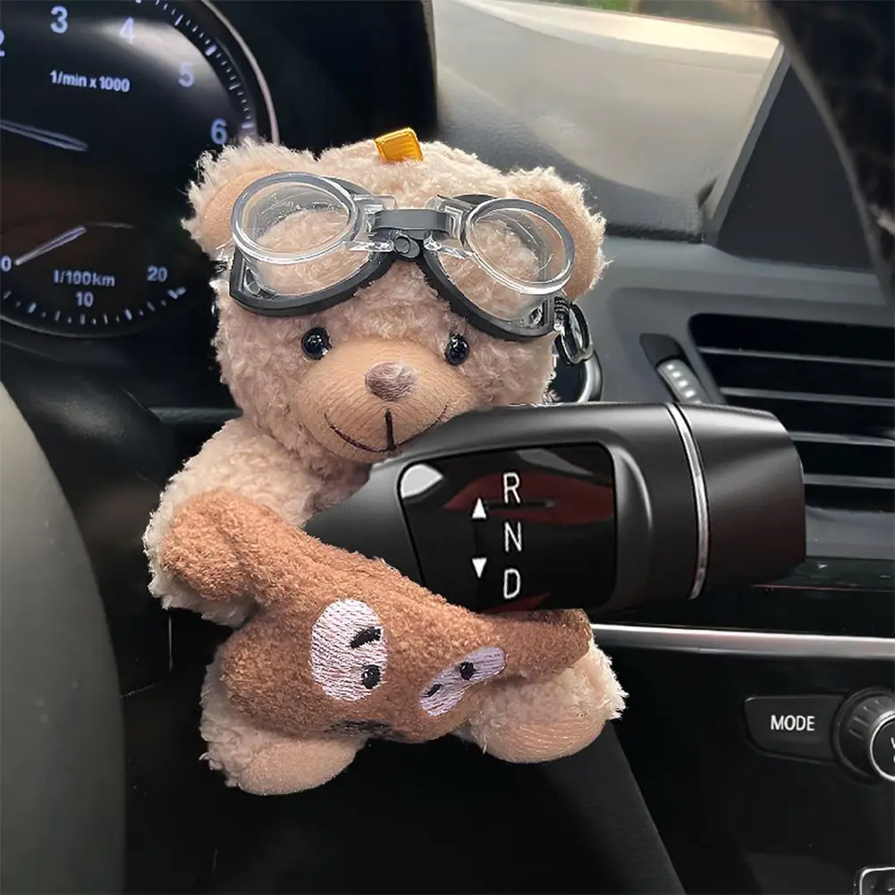 Cute Bear Car Gear Shift Decoration Plush Doll Turn Signal Wiper Doll Rearview Mirror Ornament Car Accessorie - Image 4