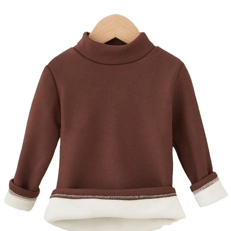 Children\'s Padded Thickened Sweater Girls Warm Solid Color Bottoming Shirt Autumn Winter New Boys Fashion Casual Tops 2-12 Years