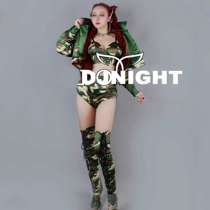 Camouflage Bikini Sexy Pole Dance Bodysuit Festival Outfit Women Gogo Dance Costumes Bar Nightclub Ds Dj Stage Clubwear XS7446