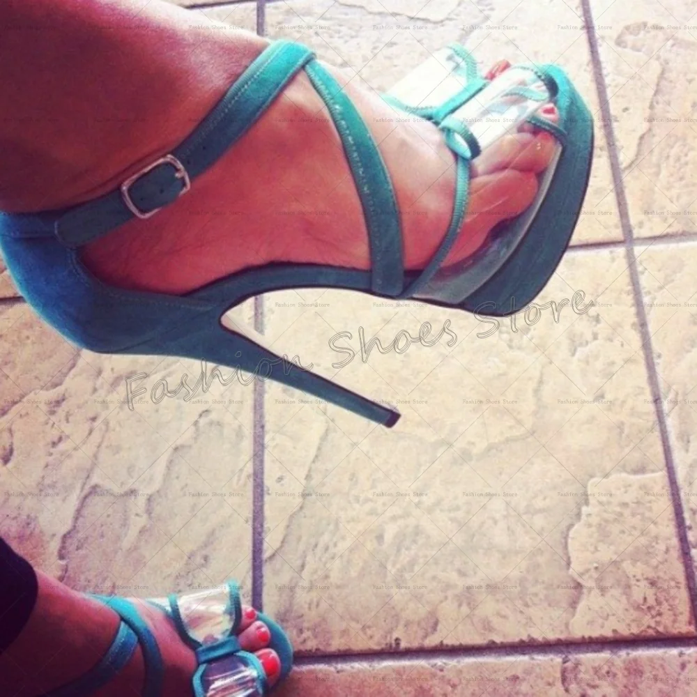 

Blue PVC Bow knot Decor Platform Sandals Cross Strap Thin High Heels High Heel Shoes for Women Heels 2025 New Zapatos Para Mujer