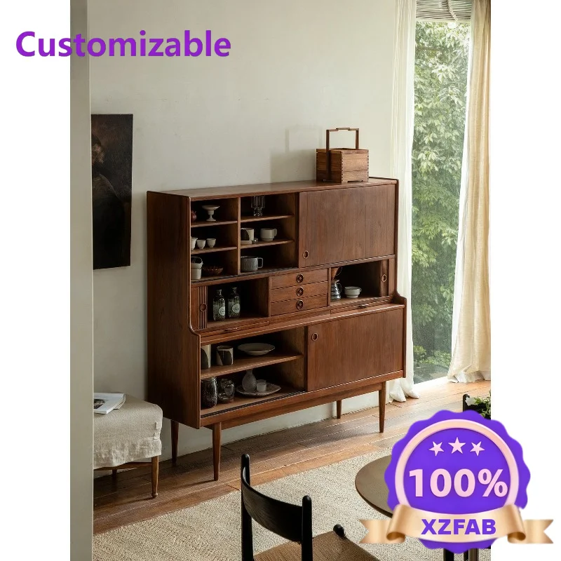 Factory Direct 2026 Retro teak roller shutter side cabinet, household storage cabinet