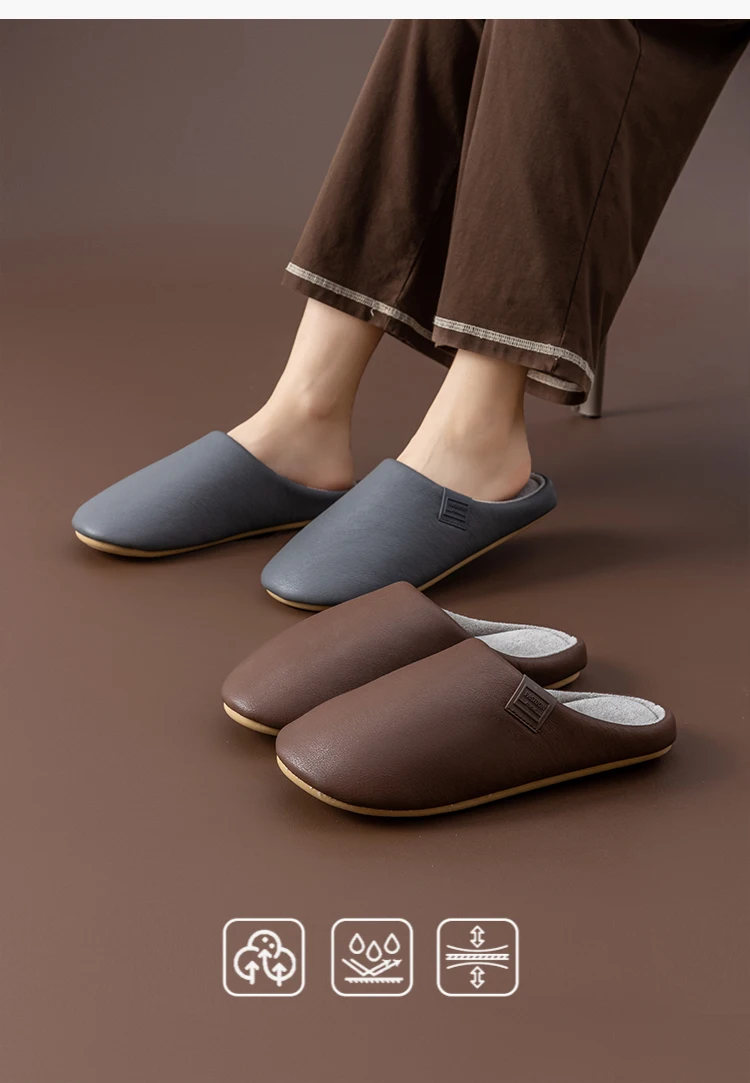 Damen-Winterhausschuhe, flauschig gefütterte Hausschuhe mit rutschfester Sohle, wasserdichte Slip-Ons in weichem Lederoptik für Komfort im Innenbereich – Detail 10
