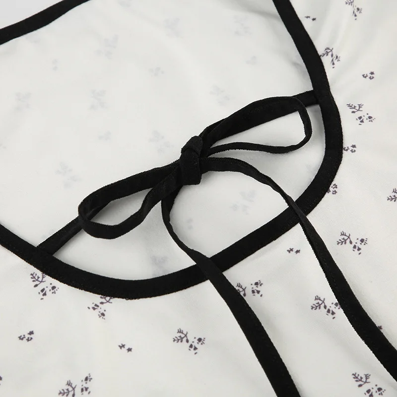 Sweet Floral Printed T Shirt Casual Bandage Square Collar Short Sleeve Tees Women 2024 Summer Fashion Streetwear Ladies