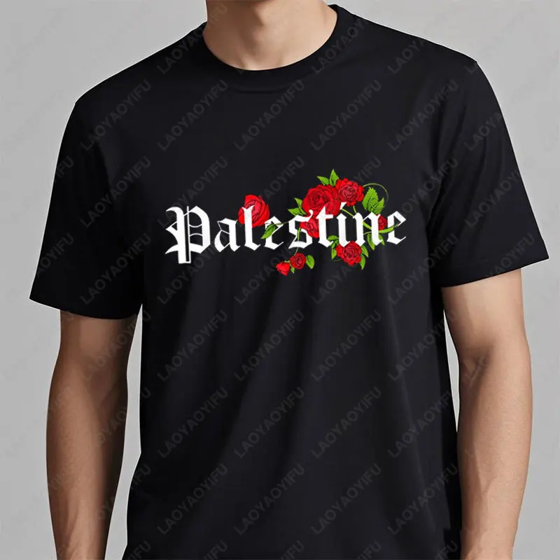 

Gaza Palestinian Rose Arabic T-Shirt Summer Unisex Streetwear Retro Style Harajuku Graphic T Shirts men woman camisetas tee