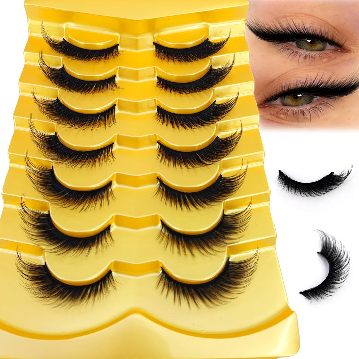 HBZGTLAD 7 Pairs 3D Vivid Lashes Foxy Cat Eye Anime Style Fluffy Mink Fur Look Cat Eye Long Curly Strip False Eyelashes Strip La
