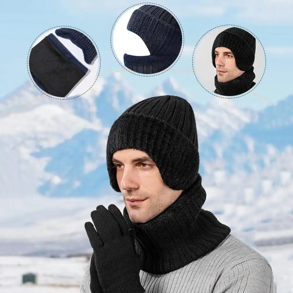 Touch Screen Hat Scarf Gloves Set Unisex Winter Accessories Set Winter Accessories Set Unisex Ear Flap Beanie Hat Plush for Men