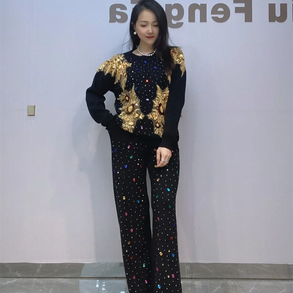 

Colorful Diamonds Two Piece Sets Womens Outifits Sequins Embroidery Autumn Clothes Casual Tracksuit Ensemble Femme 2 Pièces