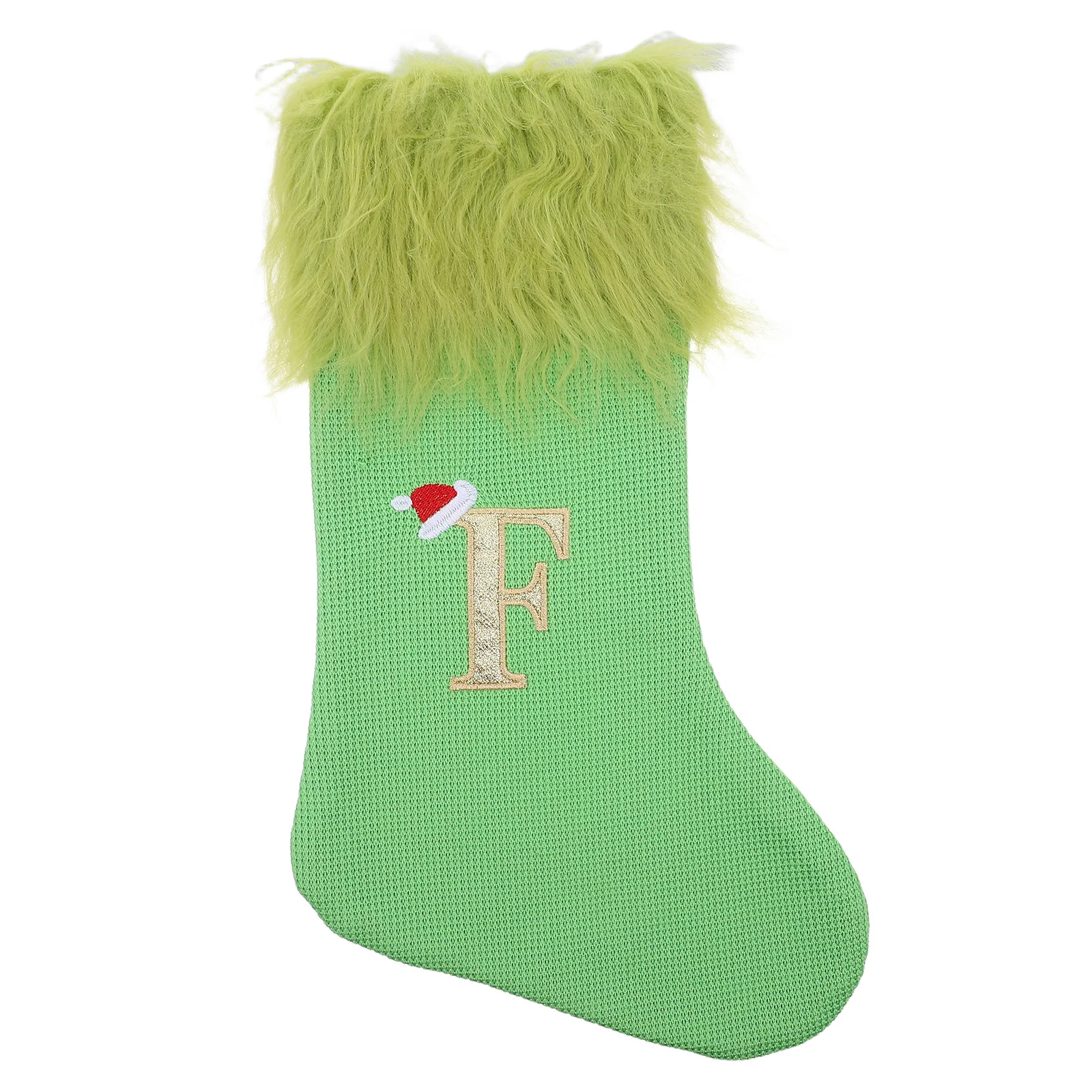 

Large Green Christmas Stocking Letter F Embroidered Knitted Holiday Party Decoration Christmas Treat Bag Xmas Tree Sock Pendant