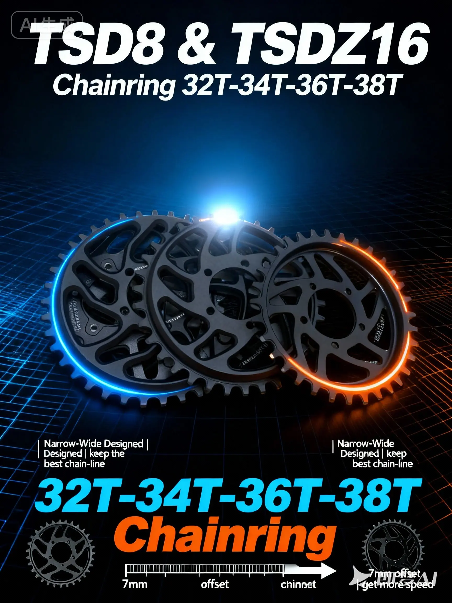 

For TONGSHENG TSDZ8 & TSDZ16 Chainring 32T 34T 36T 38T Narrow-Wide Designed Offset 7mm