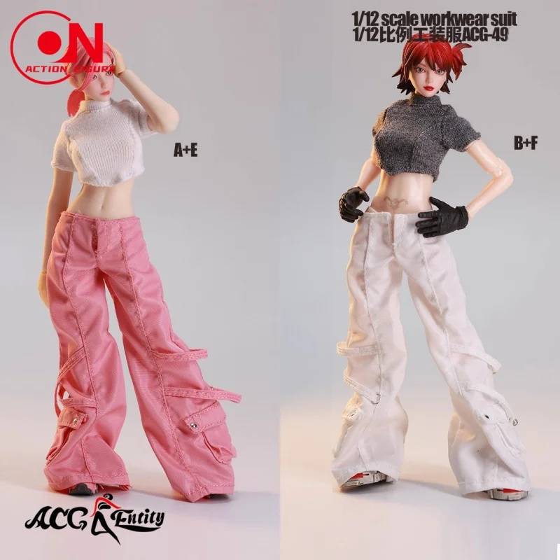 ACG-49 1/12 스케일 여성 단색 반팔 티셔츠 작업복 의상 모델 6인치 군인 액션 피규어 바디 인형용