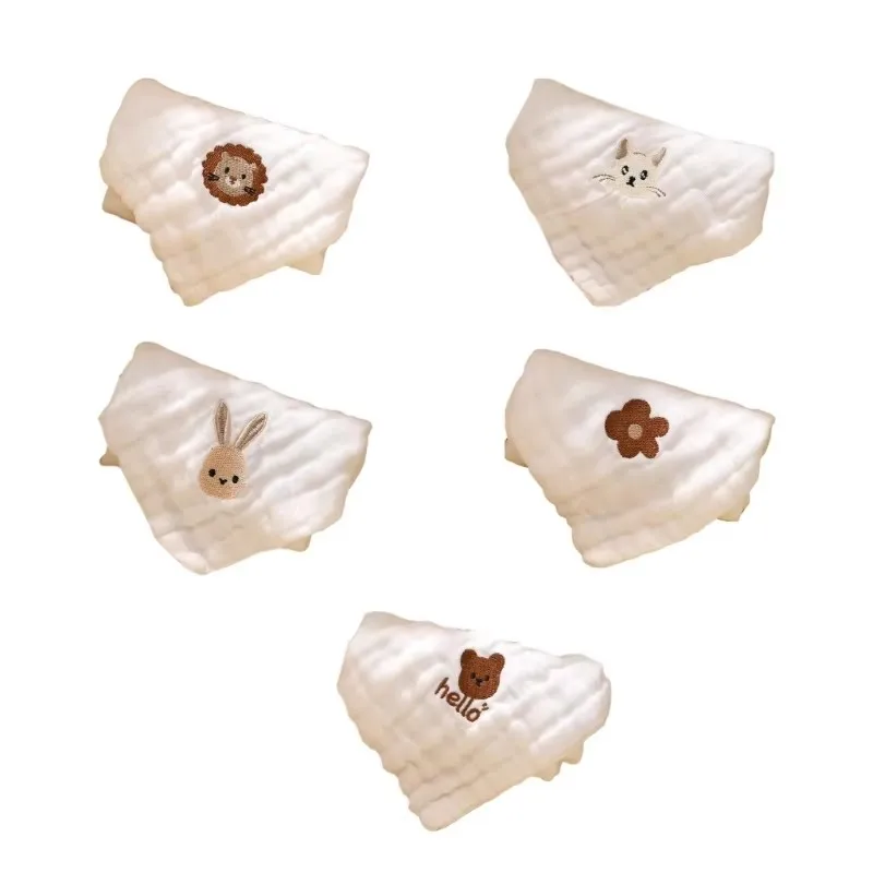 Toalla cuadrada de algodón para bebé, pañuelo de 6 capas para la cara, paño de gasa para eructar, babero de alimentación, 5 piezas