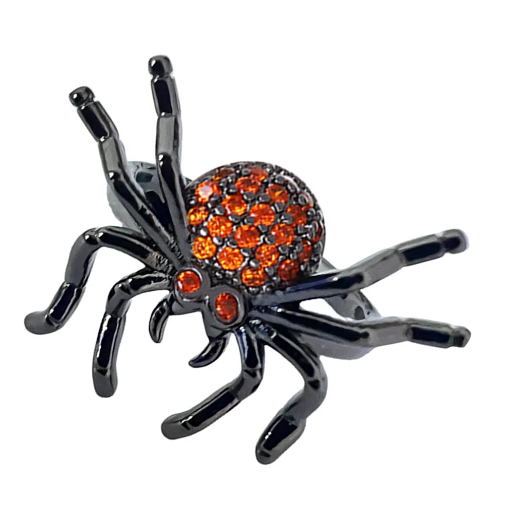 Dark Punk Spider Rings Adjustable Open Stacking Ring for Women Men Vintage Halloween Rhinestone Jewelry Accessories