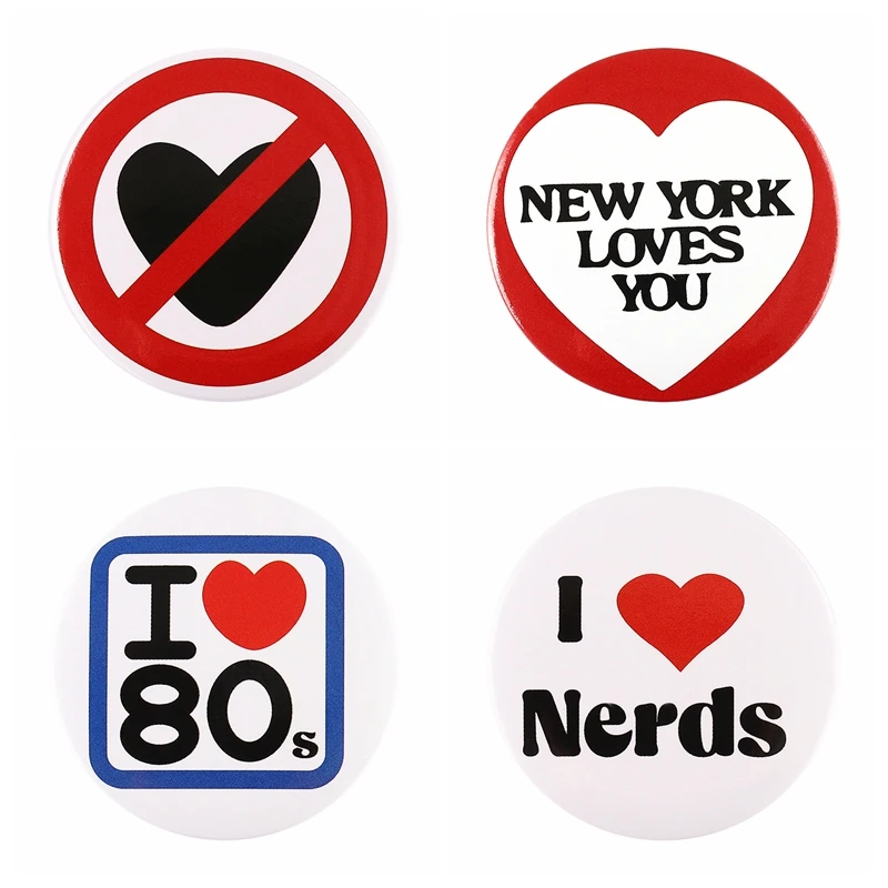 Épingles à boutons souples en fer blanc coeur, broches de collier, bijoux en métal, badge I Love Nerds, échantillon d\'icônes imprimées des années