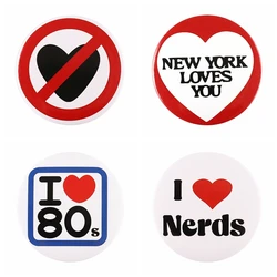 Alfileres de botón suaves de hojalata de corazón I Love Nerds 80s muestra impresa icono regalos para amigos insignia Collar broches joyería de Metal