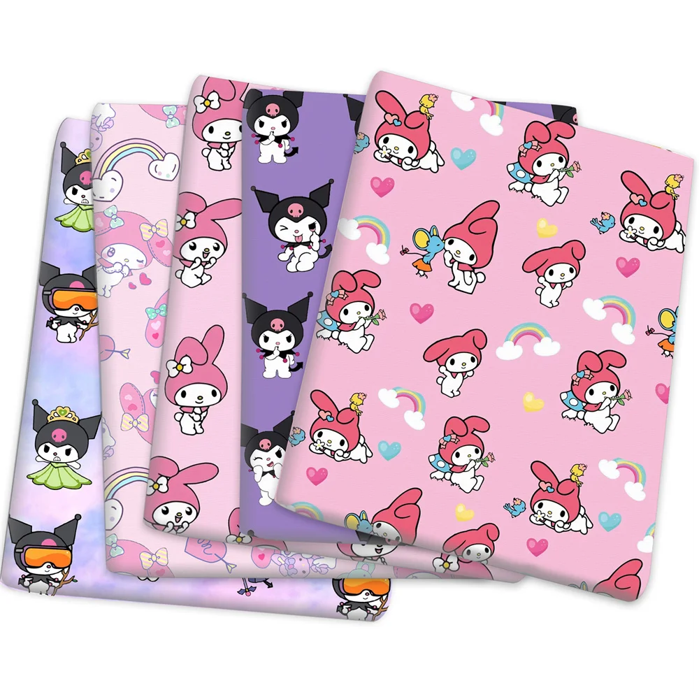 145cm*100cm Melody Kuromi Cinnamorol Pochacco Onpompurin Cartoon Printed Polyester Cotton Material Fabric Handmade Diy Fabric