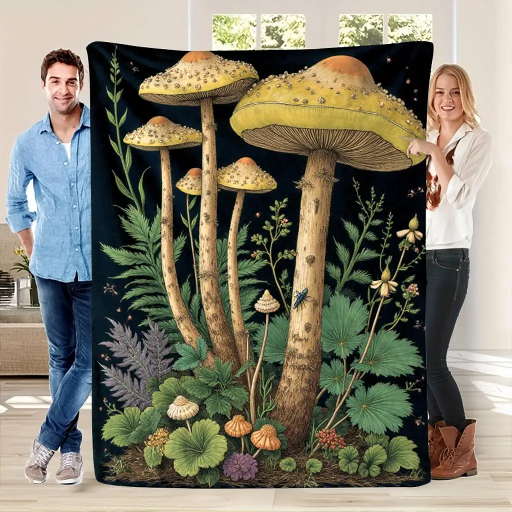 Giant Mushroom Woodland Throw Blanket King Size 150x200cm Cottagecore Fairy Forest Nature Print Cozy Home Decor