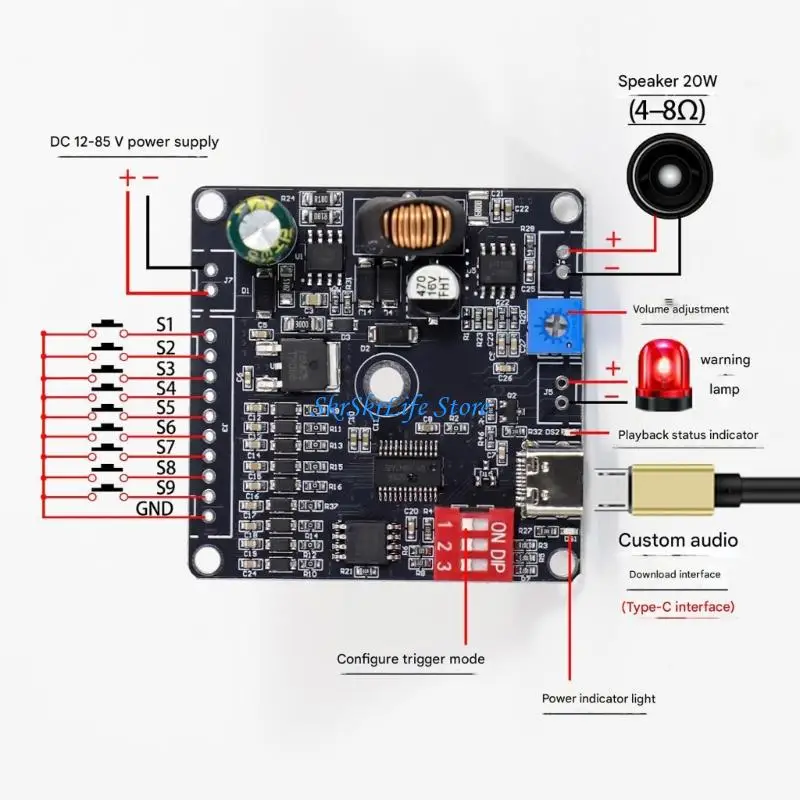 

E65E Programmable MP3 Module 9 Independent Triggers Channels Wide Support 64MB Storage 20W Voice Amplifier For DIY Electronics