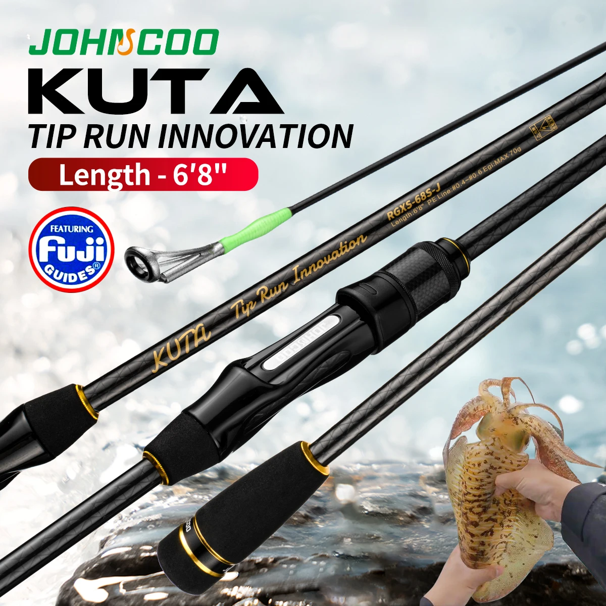 fibra de carbono vara de pesca de fiacao dica executar vara de pesca fuji anel guia agua salgada barco squid rod 2m pe06 01