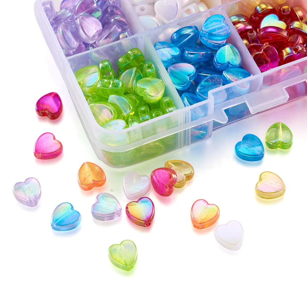 1Box Acrylic Beads Spacer Mixed Star Heart Round Shape Transparent Rainbow Color Loose Beads For DIY Bracelet Jewelry Making