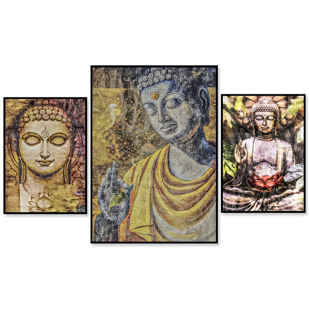 Modern Religious Art Sakyamuni Buddha Statue Poster Image Printed Canvas for Buddhist Believers Home Decor Frameless