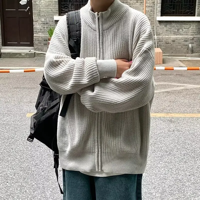 

Свободный мужской свитер, кардиган, большой размер, модная верхняя одежда Fce, зимняя молодежная бейсбольная одежда с воротником, длинный трикотаж све