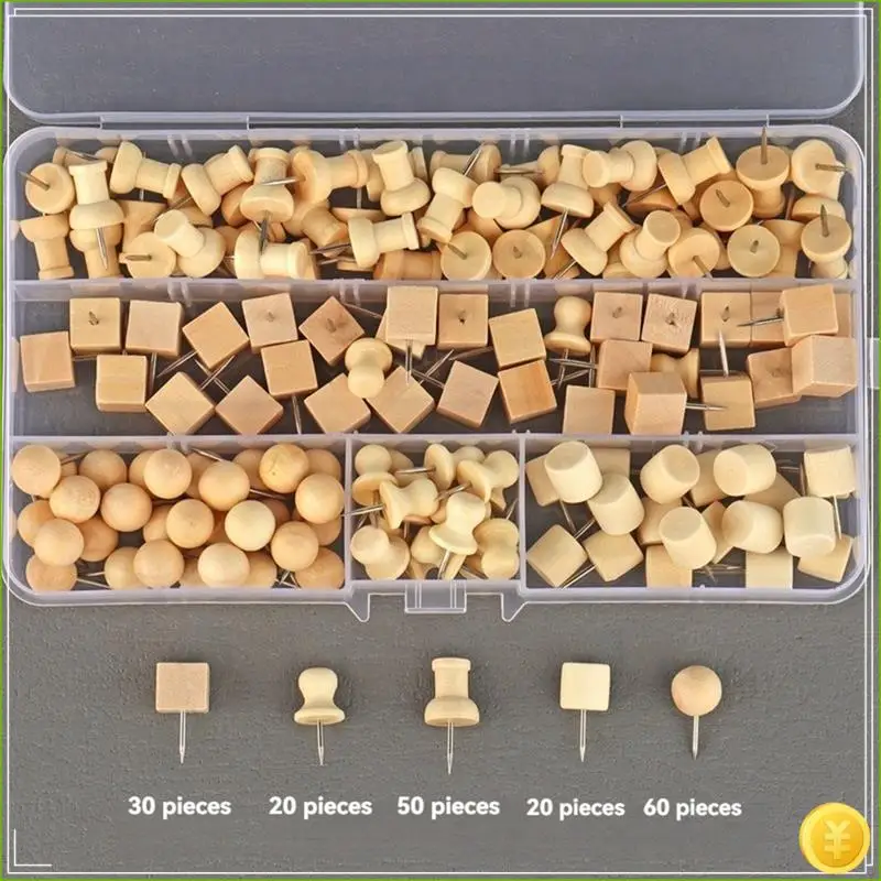 180 Wooden Push Pins Geometric Shape For DIY Craft Supplies Apparel Sewing Point Wooden Photo Wall Board Office