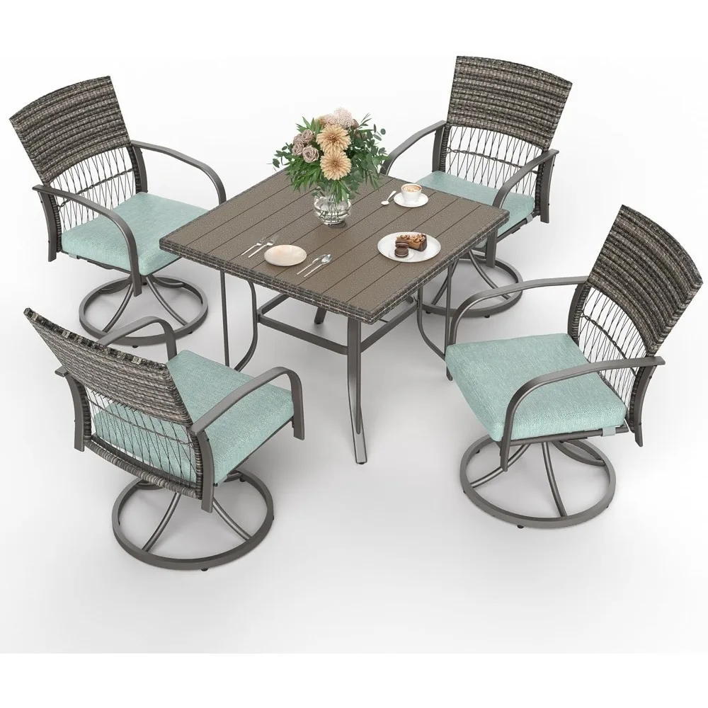 

5 Piece Patio Dining Set for 4,for Backyard Garden Deck Poolside with 4 Cushions Swivel Rocker,Outdoor Wicker Furniture Set