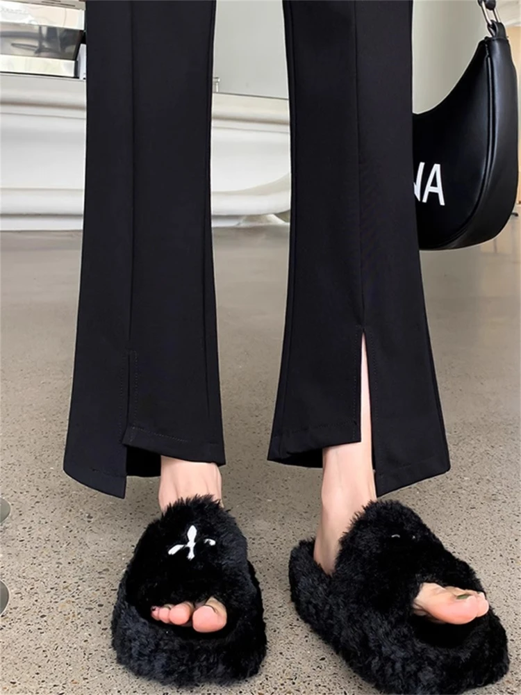 

High Waist Slit Suit Pants Women's Spring New Style Slimming plus Size Wide Leg Pants Asymmetrical Nine Points Micro Flared P...