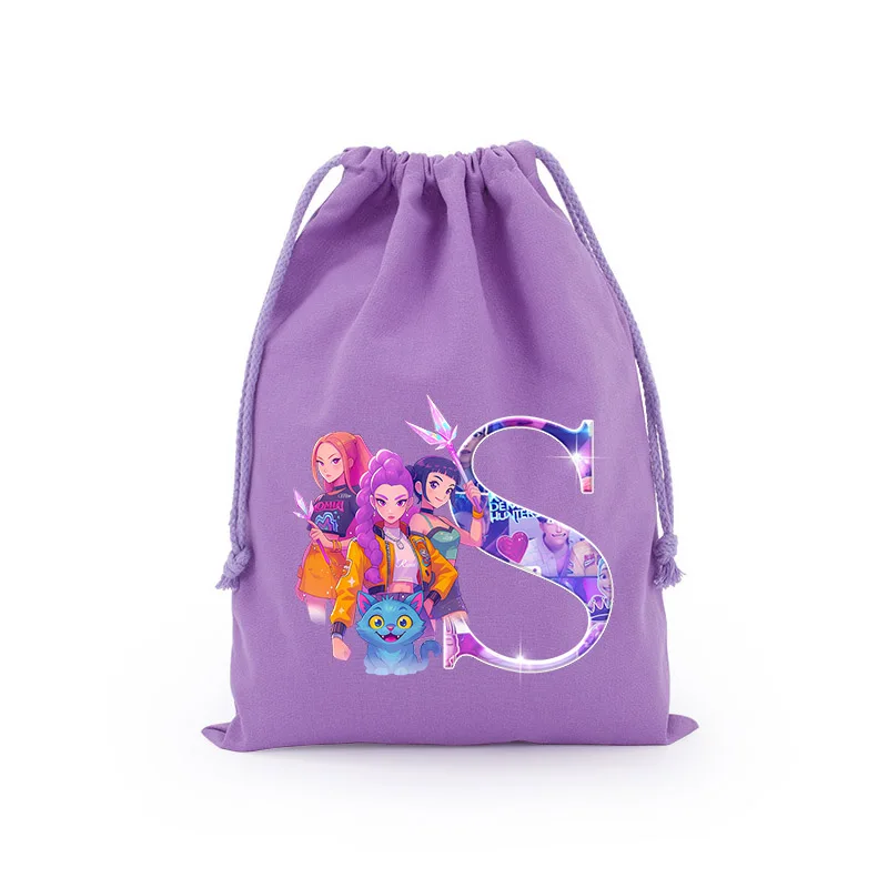 Kpop Demon Hunters Drawstring Bags Cartoon Printed Letter A-Z Makeup Candy Key Storage Gift Bags Convenient Bundle Pockets 2025