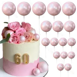 20Pcs Glitter Balls Cake Toppers 4 Size Colorful Pearl Balls Cupcake Toppers Inserts for Happy Birthday Cake Decorations Favor