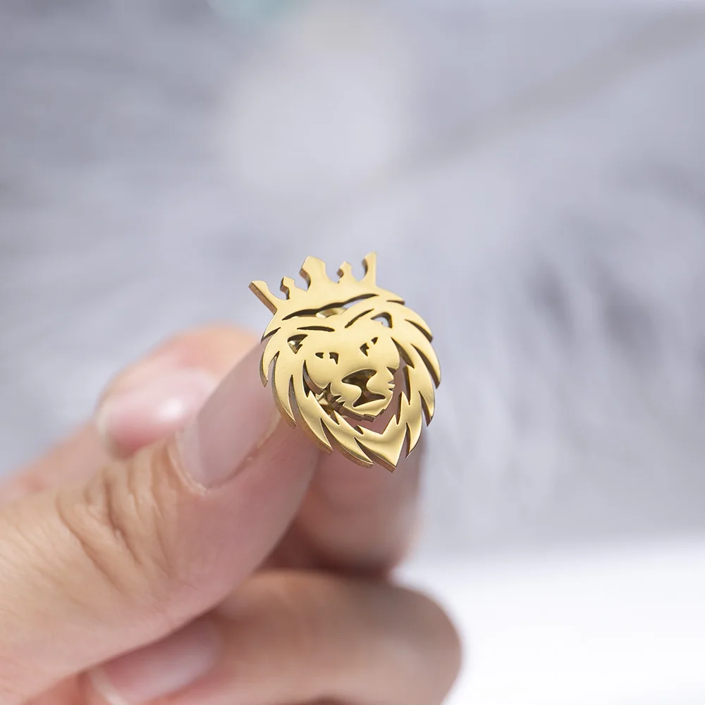 Punk Crown Lion spille in acciaio inossidabile Mens Animal Badge Pins accessori per feste Fashion Groom gioielli da sposa Best Man Gifts