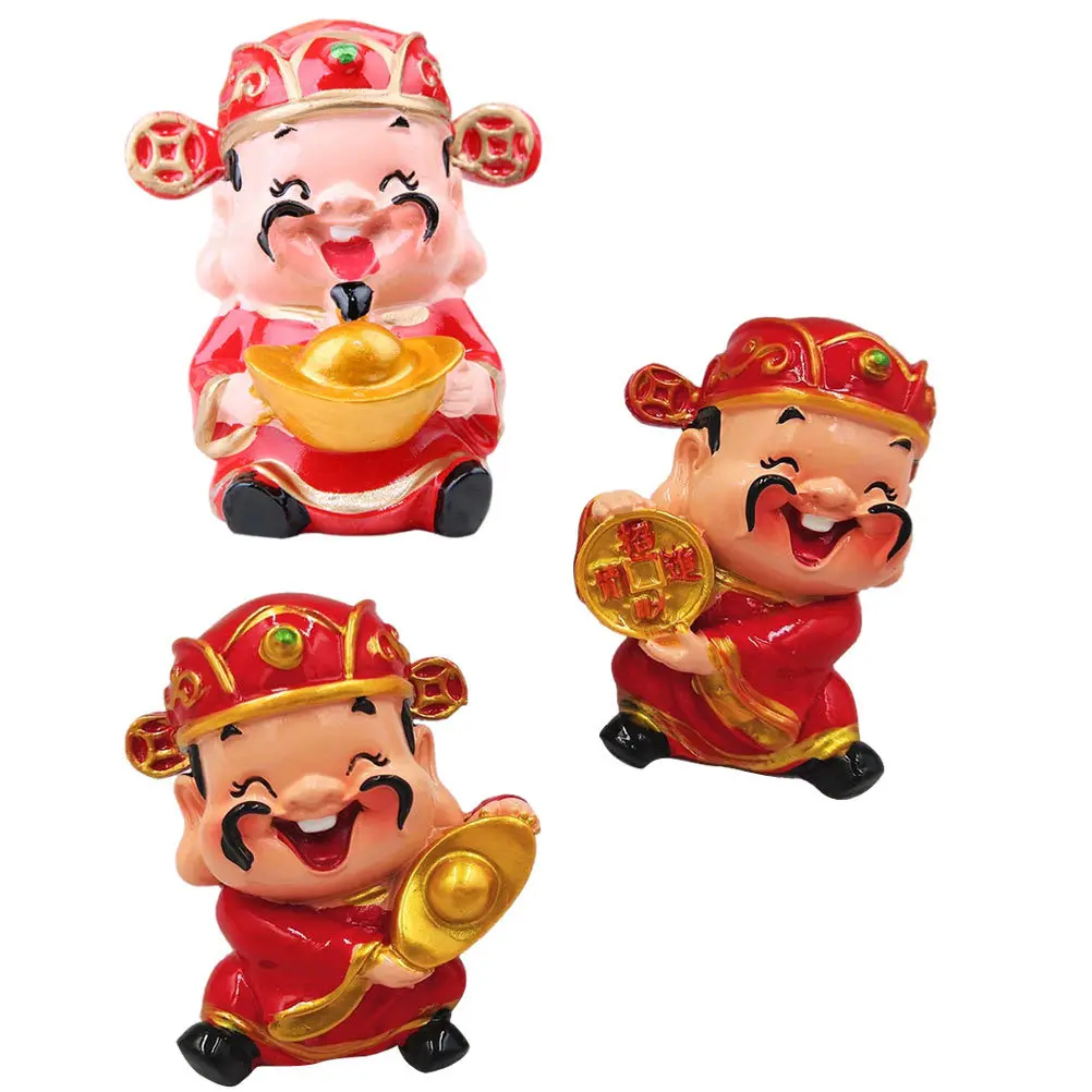 

3Pcs God of Wealth Statues Copper Coin Ingot Figurines Fengshui Ornament Tabletop Decor Office Desktop Sculpture