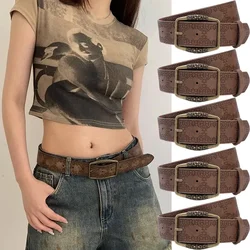 1pc Brown Floral Embossed Belt Vintage American Y2K Hip Hop Style Distressed Denim Accessory Casual Ethnic Artisan Leather Belts