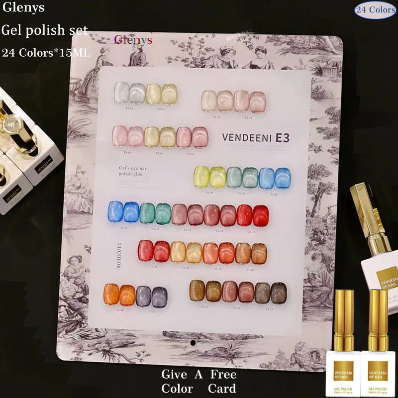

Glenys 24 color nail polish gel net red popular immersion gel color matching card noble versatile nail art learning varnish set
