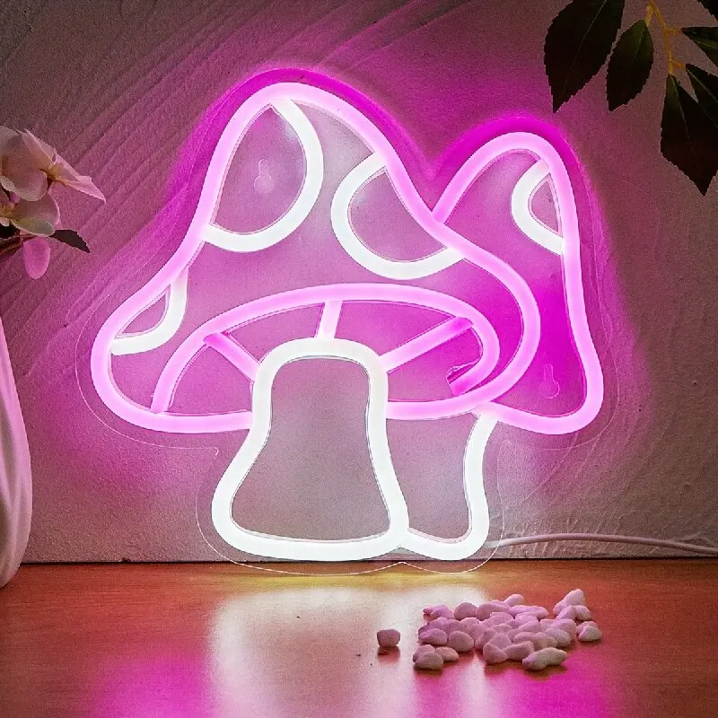 Cute Mushroom Neon Sign for Wall Art Decor, Led Night Light for Bedroom Decor,Great Gift for Girls Kids